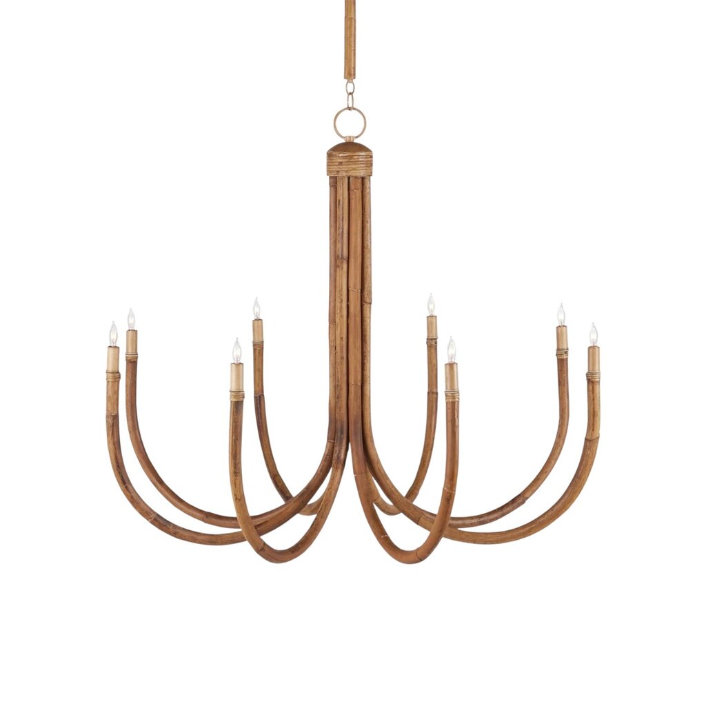 Currey & Company Samsara 8 Light Natural Bamboo Rattan Wrought Iron Chandelier 36"h x 42.5"dia.