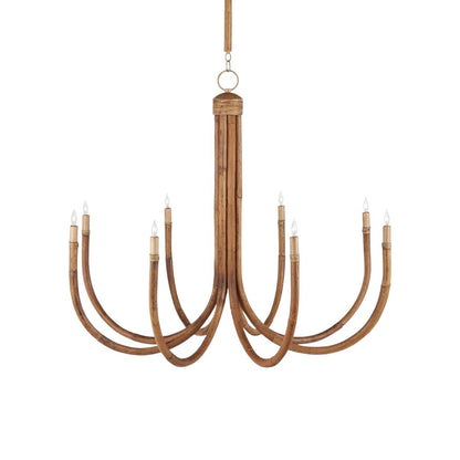 Currey & Company Samsara 8 Light Natural Bamboo Rattan Wrought Iron Chandelier 36"h x 42.5"dia.
