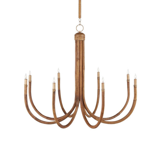 Currey & Company Samsara 8 Light Natural Bamboo Rattan Wrought Iron Chandelier 36"h x 42.5"dia.