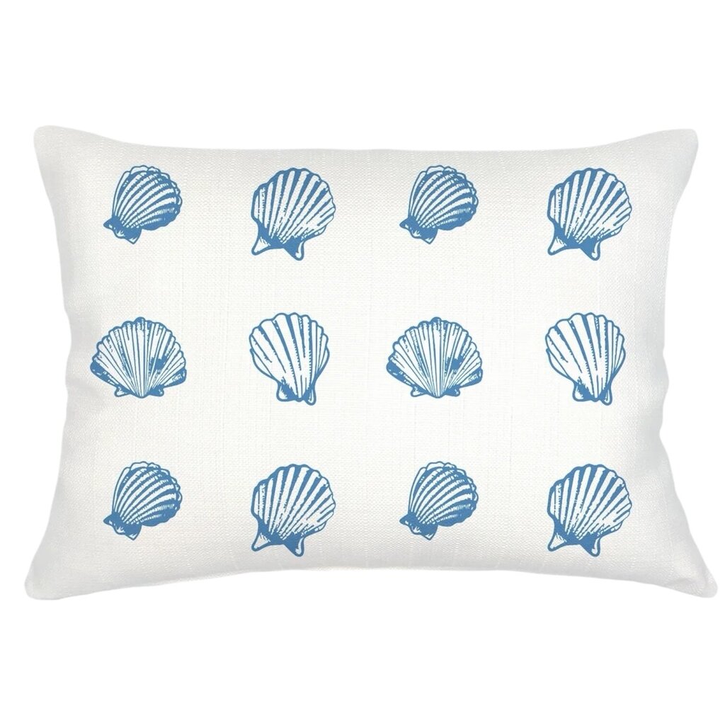 Blue Saltwater Shell Printed Linen Cover w/ Down Pillow14x20 PAIR