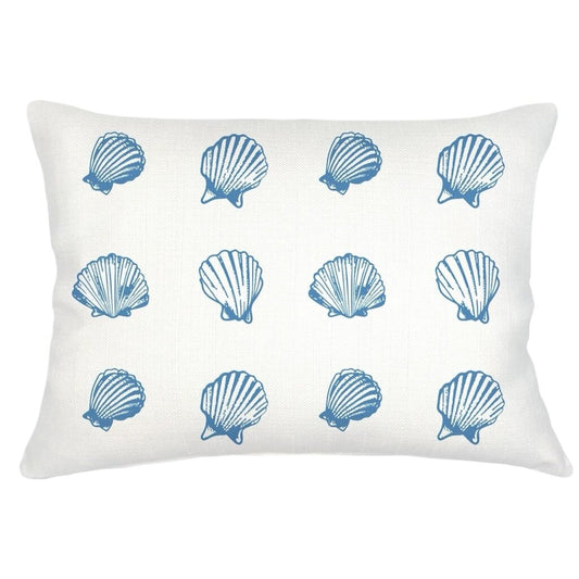 Blue Saltwater Shell Printed Linen Cover w/ Down Pillow14x20 PAIR