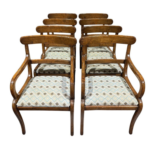 Set of 8 Solid Mahogany Dining Chairs w/ Upholstered Seats 2 Arm Chairs / 4 Side Chairs