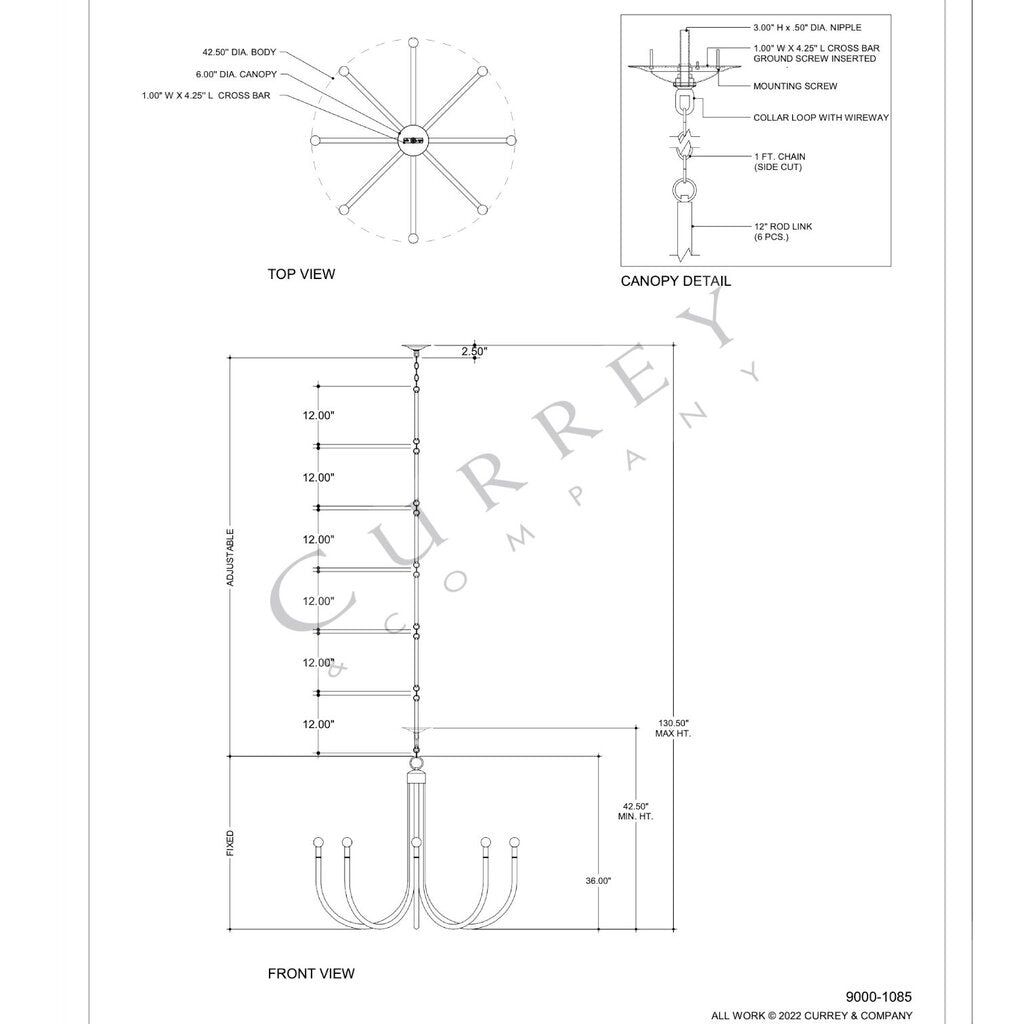 Currey & Company Samsara 8 Light Natural Bamboo Rattan Wrought Iron Chandelier 36"h x 42.5"dia.