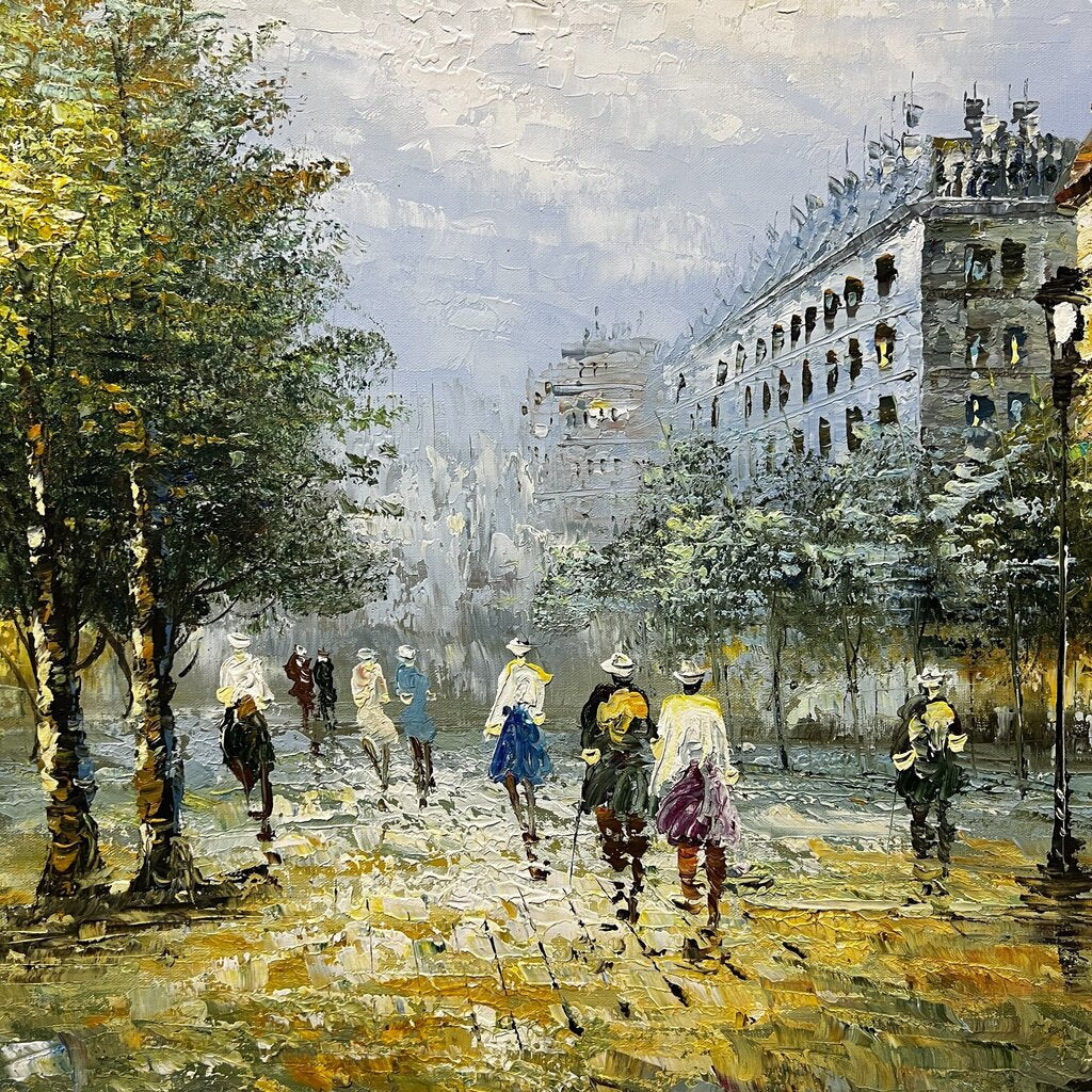 Midcentury Parisian Street Scene Framed Oil Painting on Canvas Signed King 42"Wx30"H