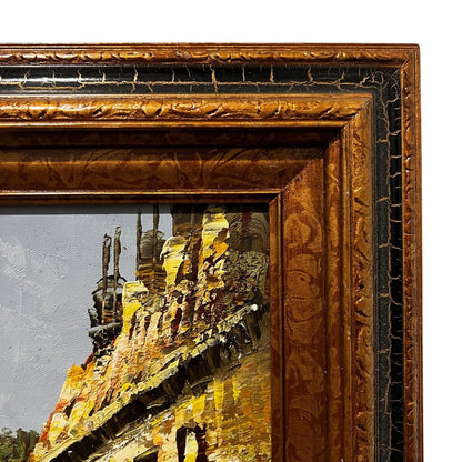 Midcentury Parisian Street Scene Framed Oil Painting on Canvas Signed King 42"Wx30"H