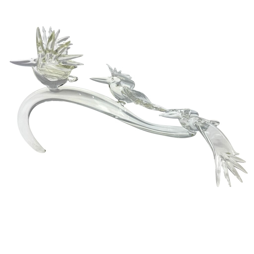 "Pelican Wave" Art Glass 3 Pelicans Flying a Wave 11Lx8Wx6H