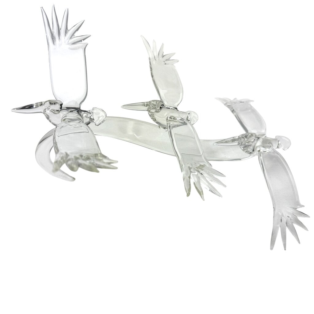 "Pelican Wave" Art Glass 3 Pelicans Flying a Wave 11Lx8Wx6H