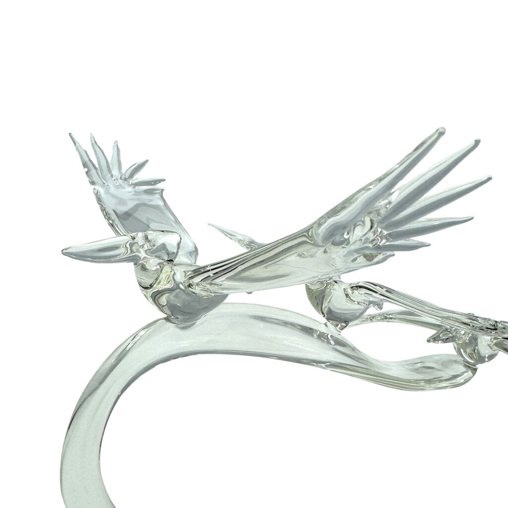 "Pelican Wave" Art Glass 3 Pelicans Flying a Wave 11Lx8Wx6H