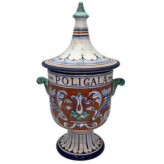 Vintage Hand Painted Antica Deruta Italian Poligala Apothecary Jar 14"Hx9"D