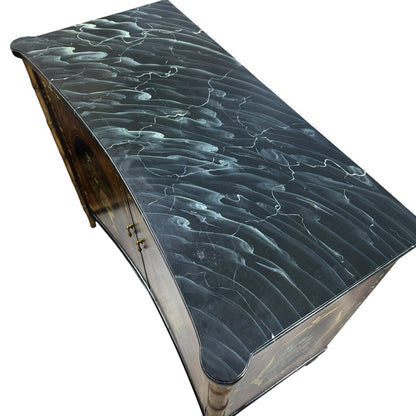 Black Hand-painted Floral Motif 2 Door Console w/ Faux Bamboo Legs 42Lx20Wx37H