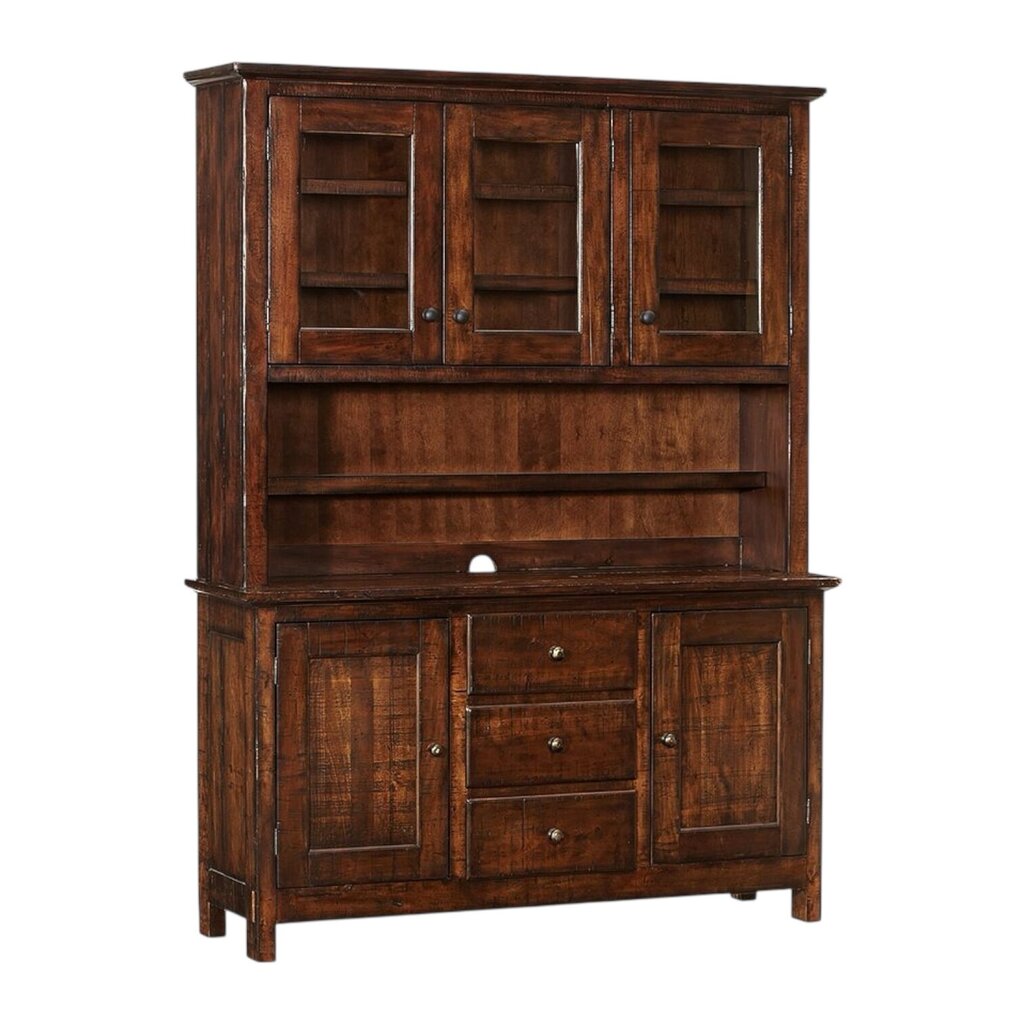 Pottery Barn Benchwright 2pc Buffet & Hutch in Rustic Mahogany 66Lx19Wx87H
