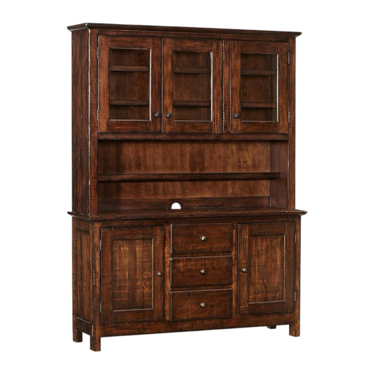 Pottery Barn Benchwright 2pc Buffet & Hutch in Rustic Mahogany 66Lx19Wx87H