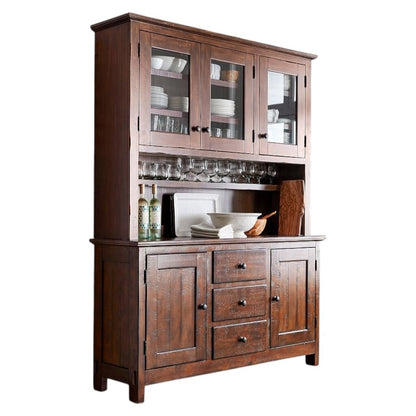 Pottery Barn Benchwright 2pc Buffet & Hutch in Rustic Mahogany 66Lx19Wx87H