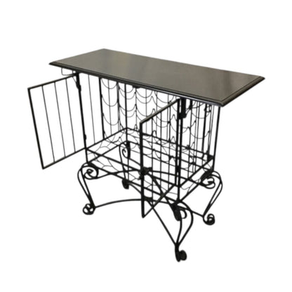 20 Bottle Wrought Iron Wine Rack w/ Black Granite Top Wine Glasses Hang From Bottom 38Lx18Wx36H