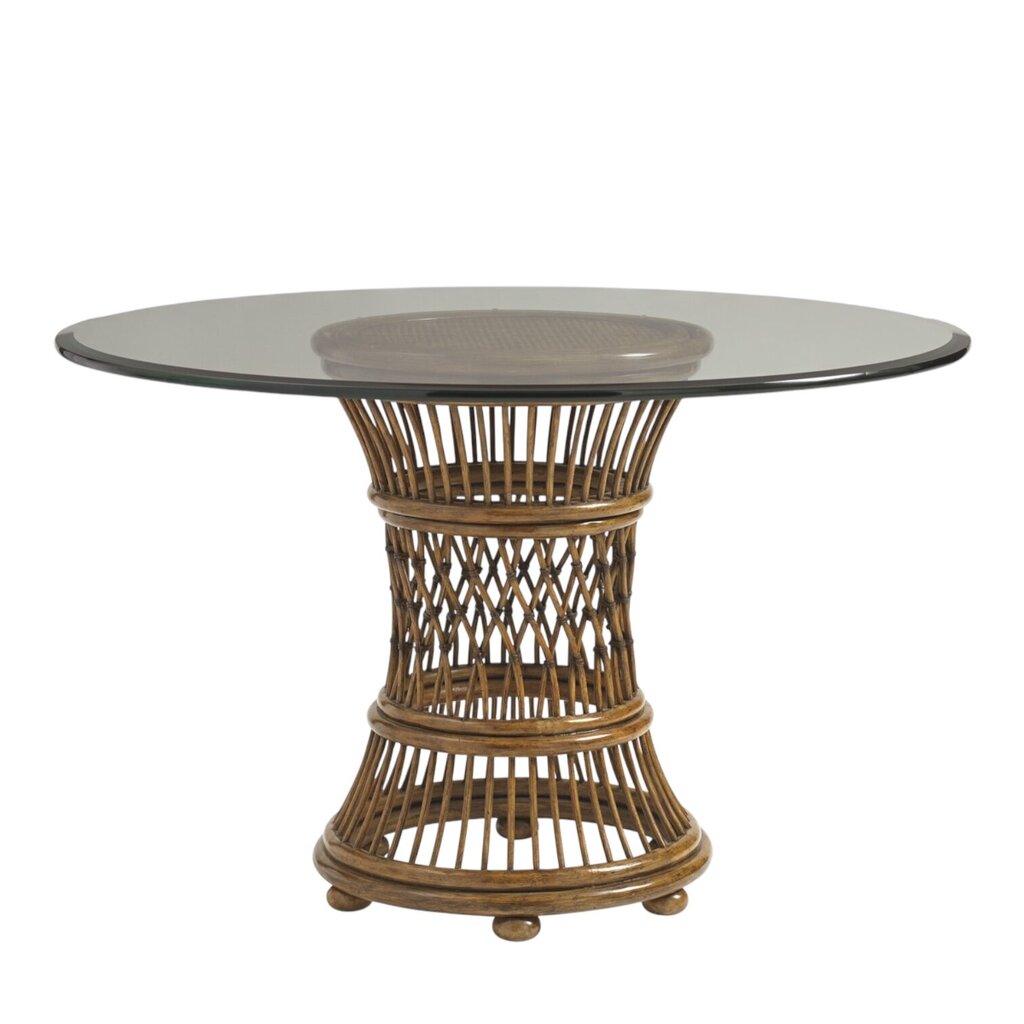 Tommy Bahama Aruba 48" Glass Top Rattan Dining Table w/ 4 Island Estate Mangrove Chairs