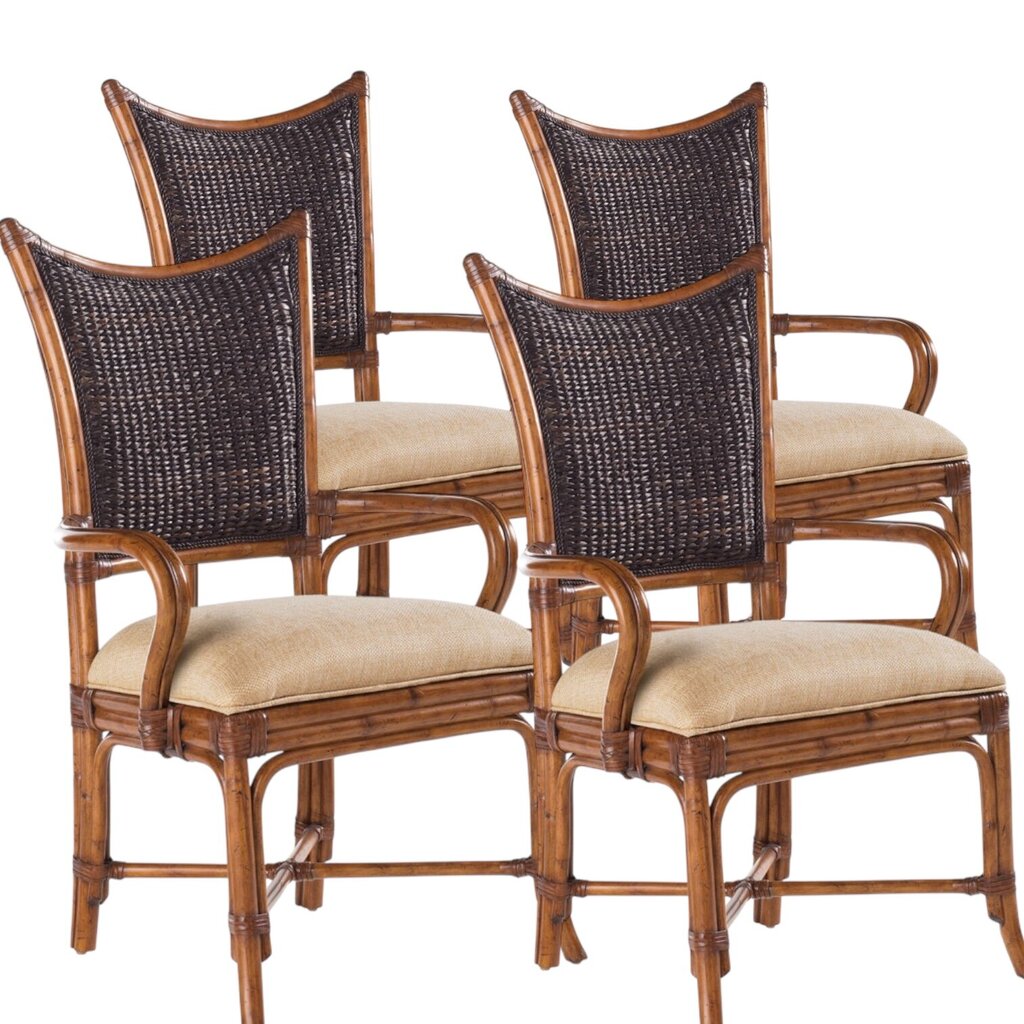 Tommy Bahama Aruba 48" Glass Top Rattan Dining Table w/ 4 Island Estate Mangrove Chairs