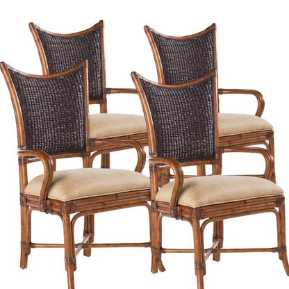 Tommy Bahama Aruba 48" Glass Top Rattan Dining Table w/ 4 Island Estate Mangrove Chairs