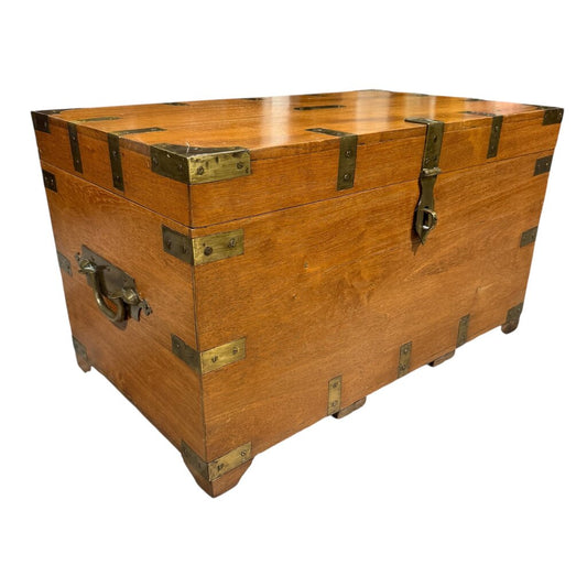 19th C. English Brass Bound Camphor Wood Campaign Trunk 31Lx18Wx18H