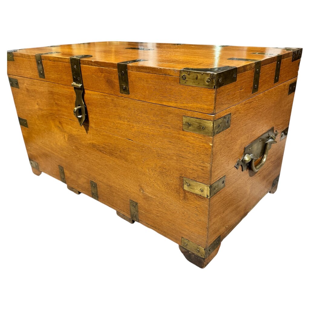 19th C. English Brass Bound Camphor Wood Campaign Trunk 31Lx18Wx18H