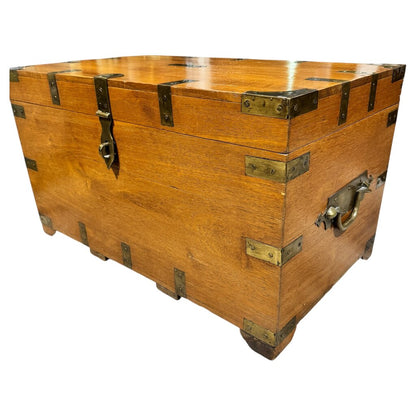19th C. English Brass Bound Camphor Wood Campaign Trunk 31Lx18Wx18H
