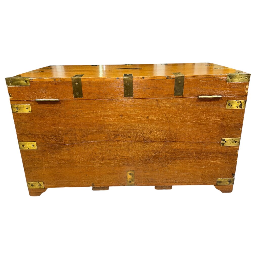 19th C. English Brass Bound Camphor Wood Campaign Trunk 31Lx18Wx18H
