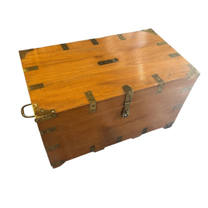 19th C. English Brass Bound Camphor Wood Campaign Trunk 31Lx18Wx18H