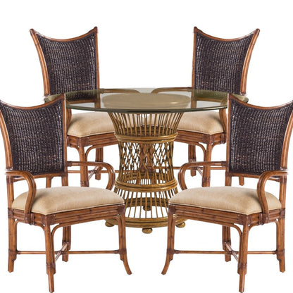 Tommy Bahama Aruba 48" Glass Top Rattan Dining Table w/ 4 Island Estate Mangrove Chairs
