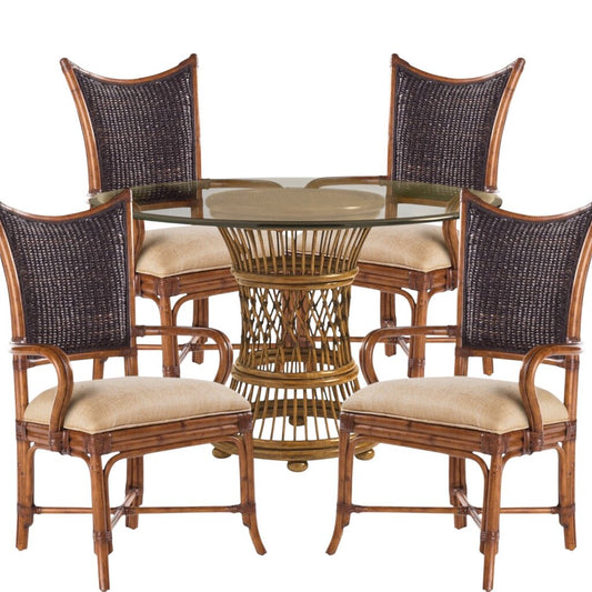 Tommy Bahama Aruba 48" Glass Top Rattan Dining Table w/ 4 Island Estate Mangrove Chairs