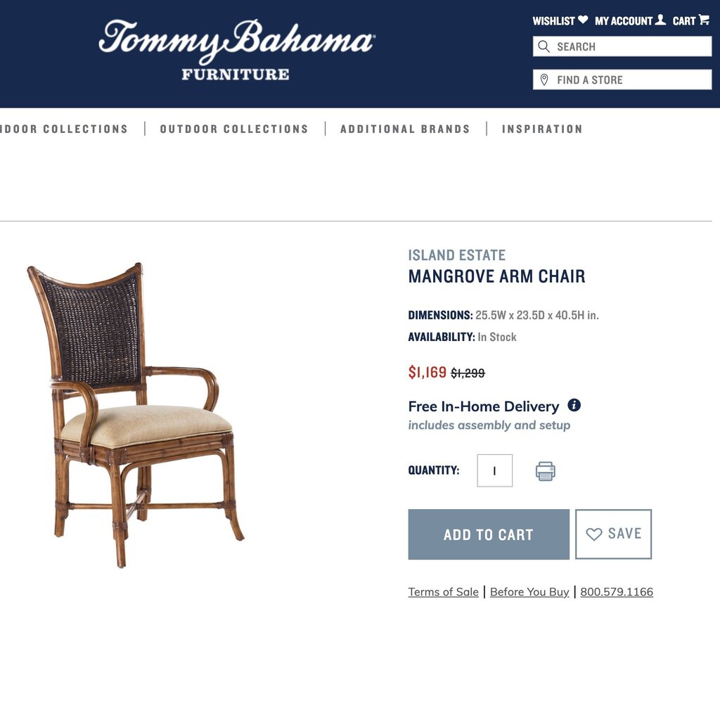 Tommy Bahama Aruba 48" Glass Top Rattan Dining Table w/ 4 Island Estate Mangrove Chairs