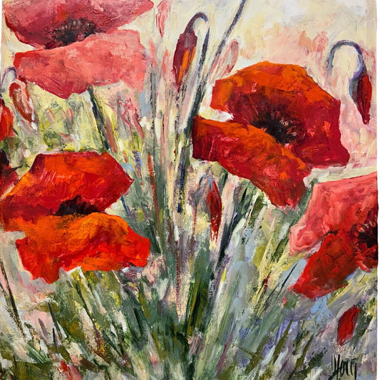 Jean-Pierre Mocci “Les Coquelicots” Original Oil on Canvas Poppies 32Lx40H