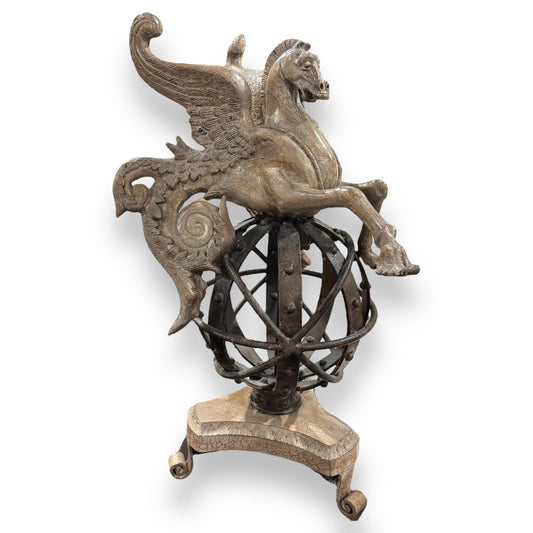 Vintage Pegasus Sculpture on Iron Astrolabe by: Lam Lee Group Dallas, TX 26" tall