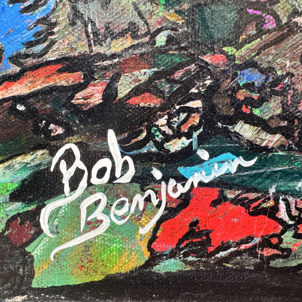 Original Oil on Canvas Spiritual Native American Indian in Feather Headdress "Abstract in Flight" by Artist: Bob Benjamin 24Lx36H