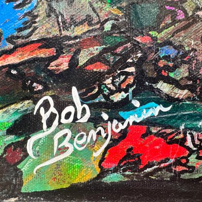 Original Oil on Canvas Spiritual Native American Indian in Feather Headdress "Abstract in Flight" by Artist: Bob Benjamin 24Lx36H