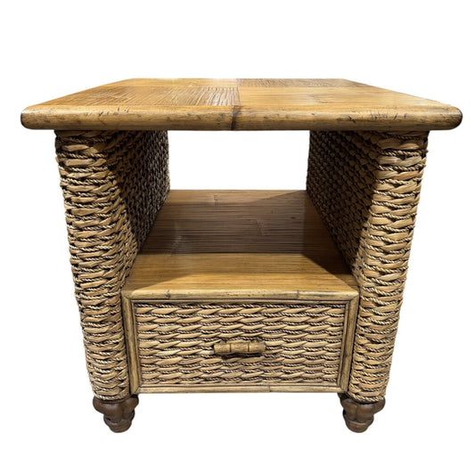 Bamboo & Seagrass Side Table w/ Drawer by: Capris Furniture, Made in USA 24Lx28Wx25H