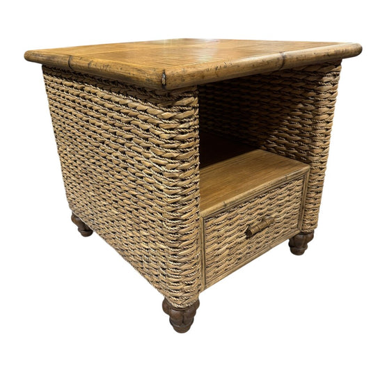Bamboo & Seagrass Side Table w/ Drawer by: Capris Furniture, Made in USA 24Lx28Wx25H