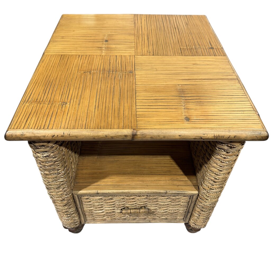 Bamboo & Seagrass Side Table w/ Drawer by: Capris Furniture, Made in USA 24Lx28Wx25H