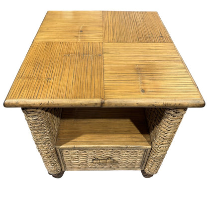 Bamboo & Seagrass Side Table w/ Drawer by: Capris Furniture, Made in USA 24Lx28Wx25H