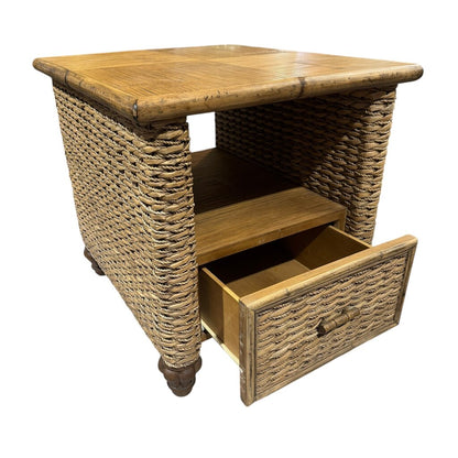 Bamboo & Seagrass Side Table w/ Drawer by: Capris Furniture, Made in USA 24Lx28Wx25H