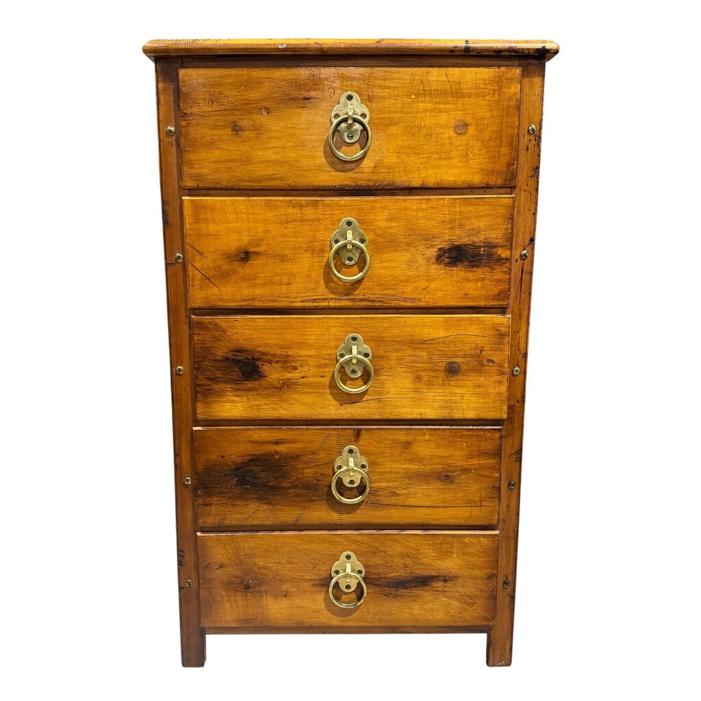 Vintage Pine Chest of Drawers w/ Brass Pulls