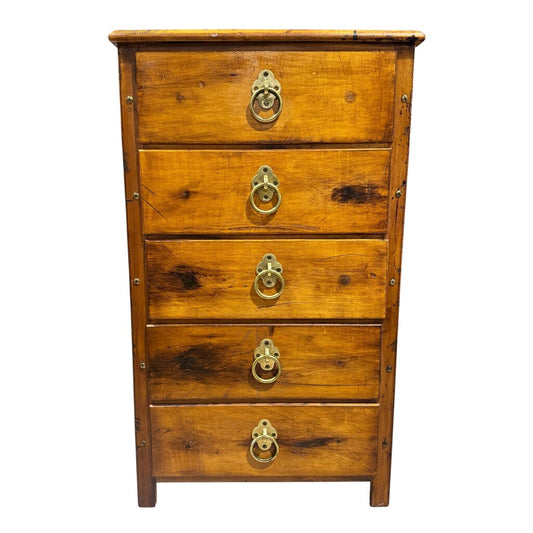 Vintage Pine Chest of Drawers w/ Brass Pulls
