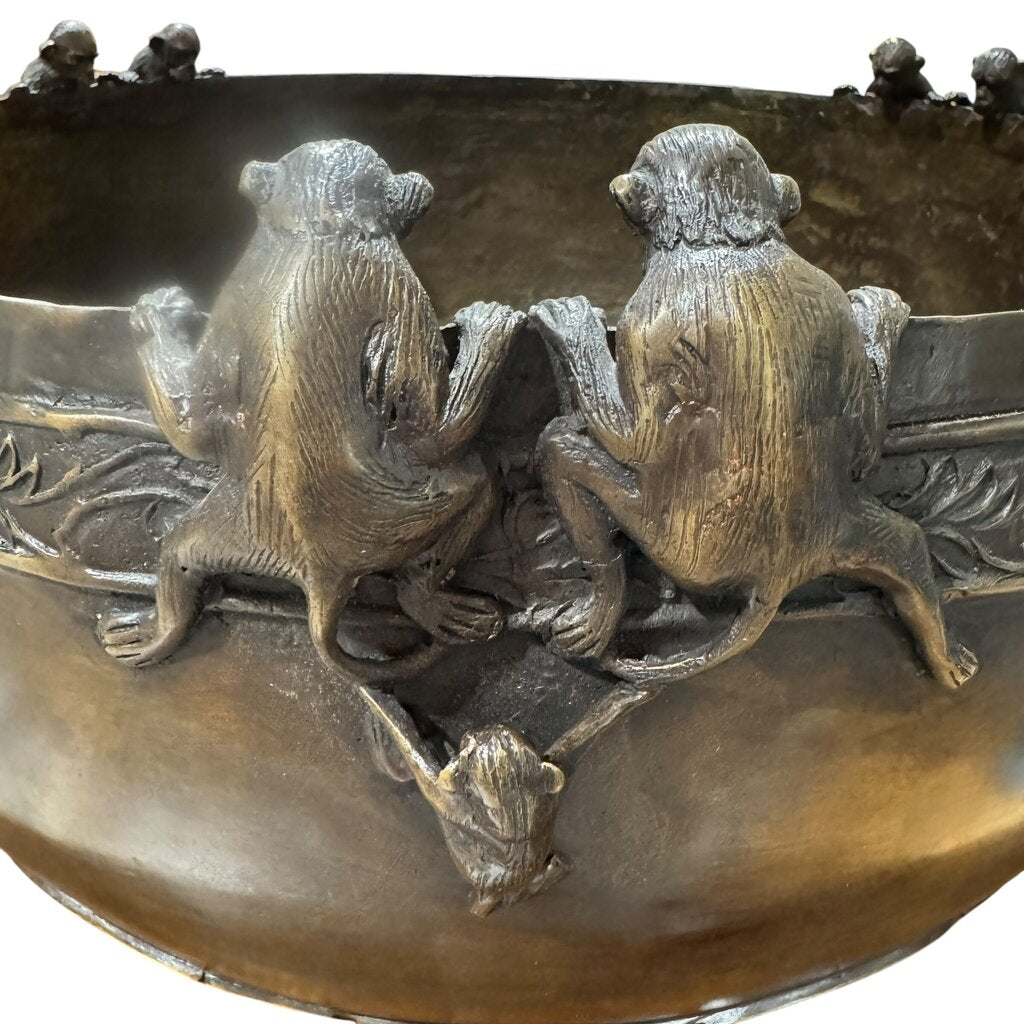 Maitland Smith Large Bronze Monkey Bowl 21"Wx12"H 38lbs