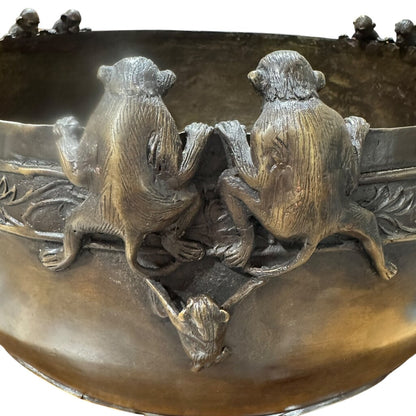 Maitland Smith Large Bronze Monkey Bowl 21"Wx12"H 38lbs
