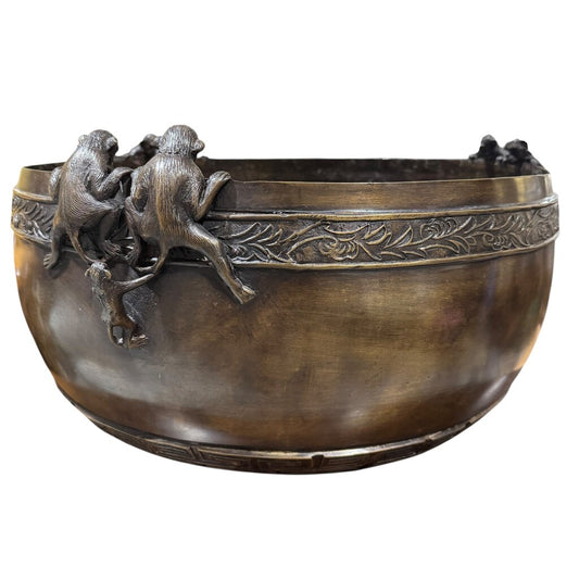 Maitland Smith Large Bronze Monkey Bowl 21"Wx12"H 38lbs