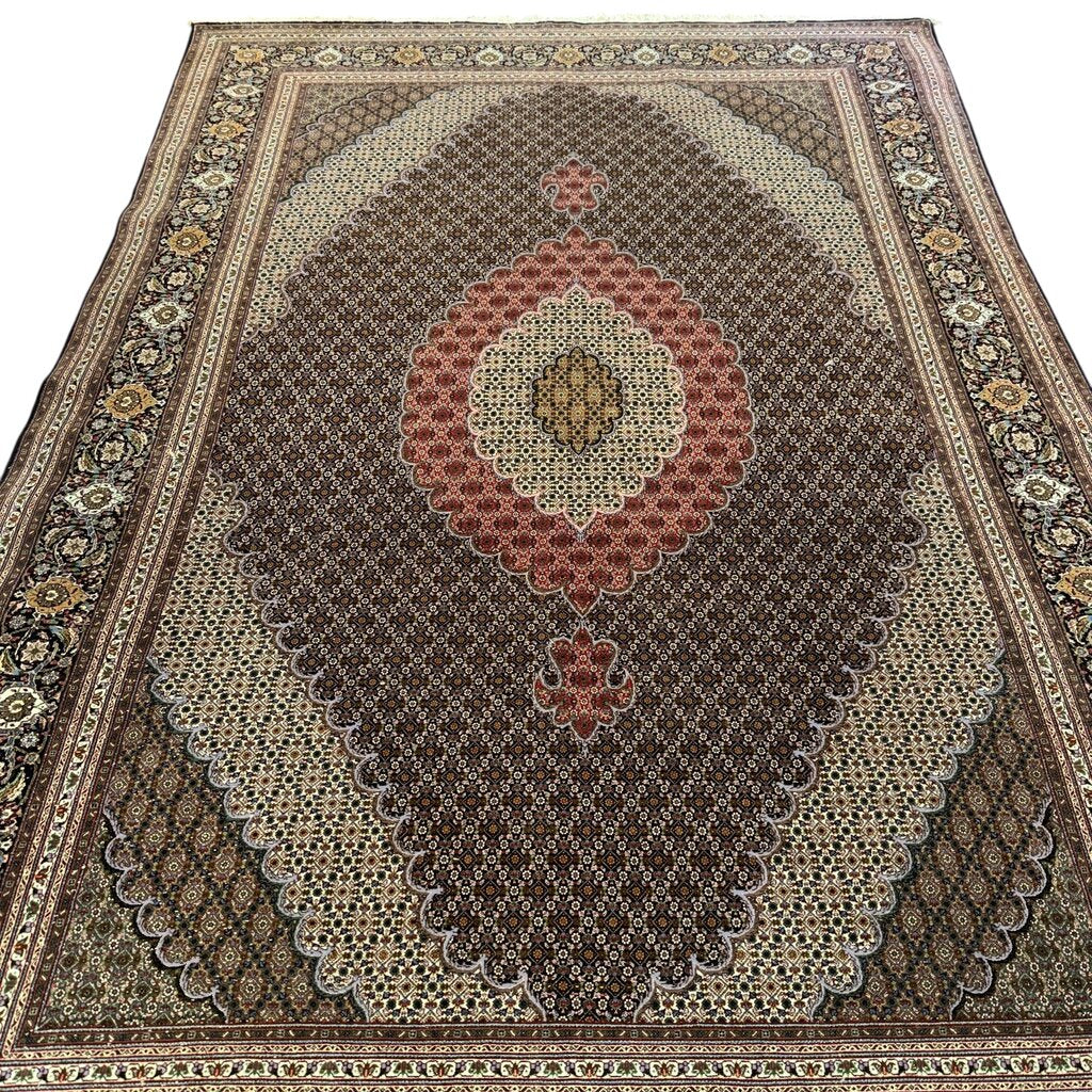 Extra Fine Geometric Tabriz Persian Hand-Knotted 8x12 Wool Silk Area Rug
