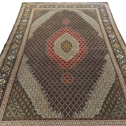 Extra Fine Geometric Tabriz Persian Hand-Knotted 8x12 Wool Silk Area Rug