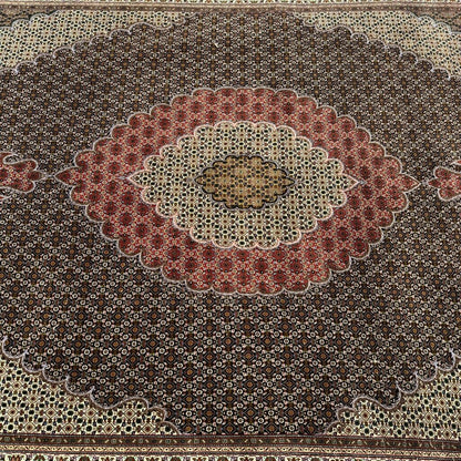 Extra Fine Geometric Tabriz Persian Hand-Knotted 8x12 Wool Silk Area Rug