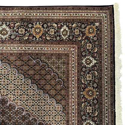 Extra Fine Geometric Tabriz Persian Hand-Knotted 8x12 Wool Silk Area Rug