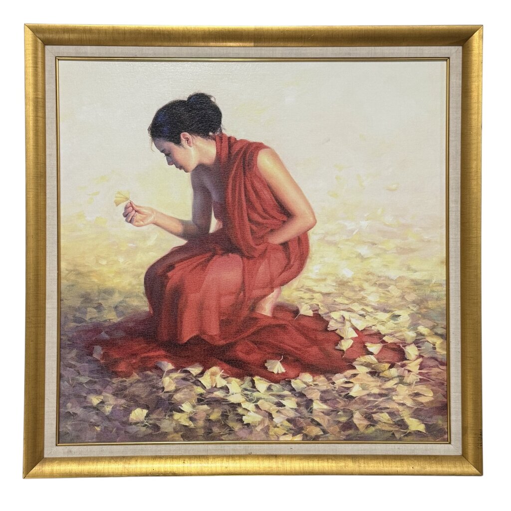 "Ginko" Signed Limited Edition 160/268 Giclee on Canvas by Listed Artist: Jia Lu (b. 1954) 36"x36" Gold Leaf Wooden Frame