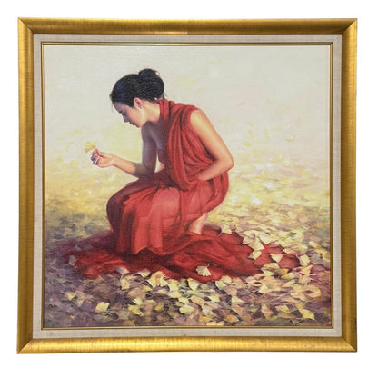 "Ginko" Signed Limited Edition 160/268 Giclee on Canvas by Listed Artist: Jia Lu (b. 1954) 36"x36" Gold Leaf Wooden Frame
