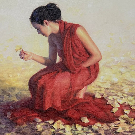 "Ginko" Signed Limited Edition 160/268 Giclee on Canvas by Listed Artist: Jia Lu (b. 1954) 36"x36" Gold Leaf Wooden Frame